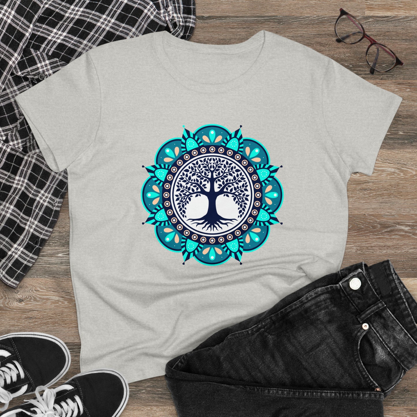 Meditation T-Shirts, Yoga Graphic Tees, Mindfulness Apparel, Zen T-Shirts, Spiritual Shirts, Chakra Tees, Womens T-Shirt Ash