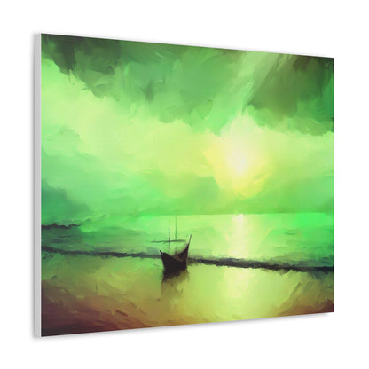 Sailboat Beach, Green Sunset, Beach wall art, sunset art, ocean art, Canvas Gallery Wraps