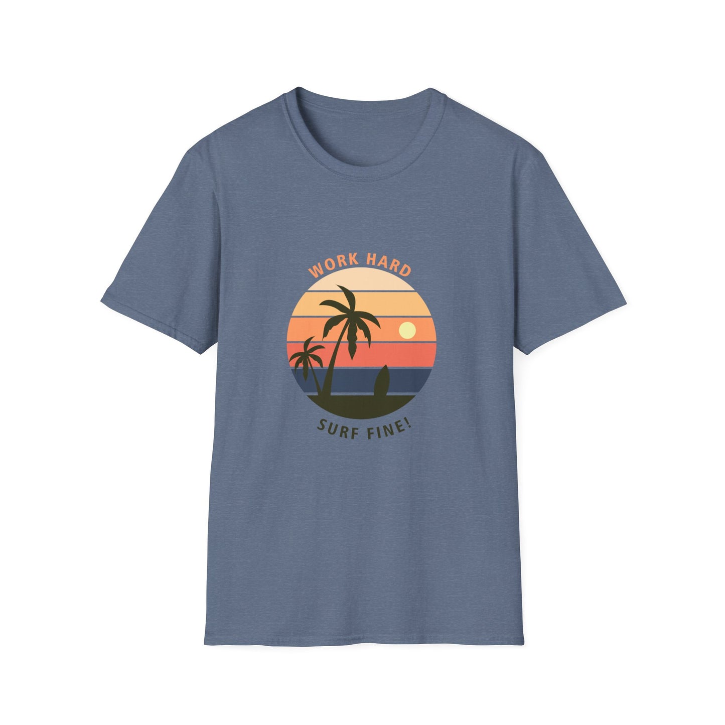 Work Hard Surf Fine Graphic T Shirt Heather Indigo