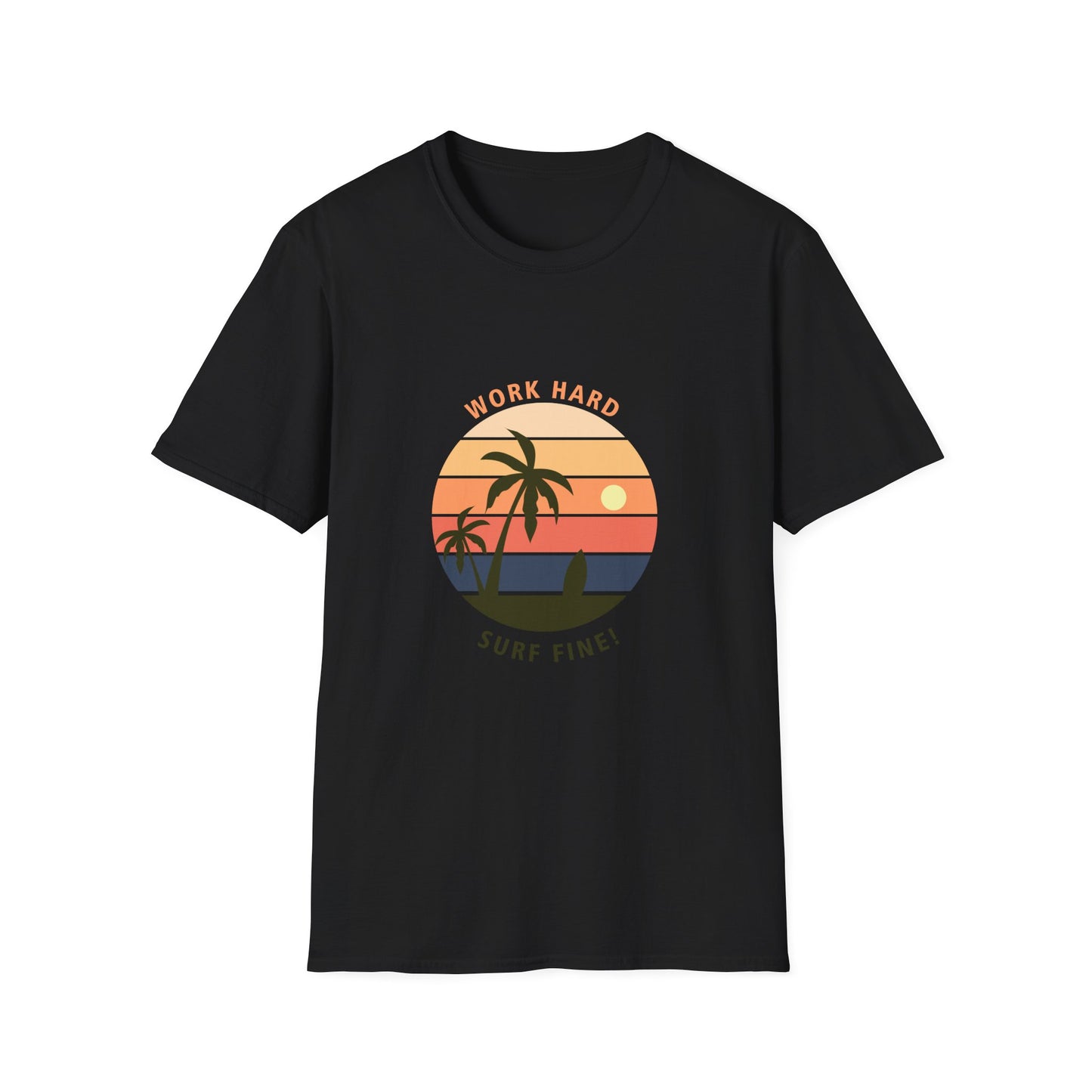 Work Hard Surf Fine Graphic T Shirt Black