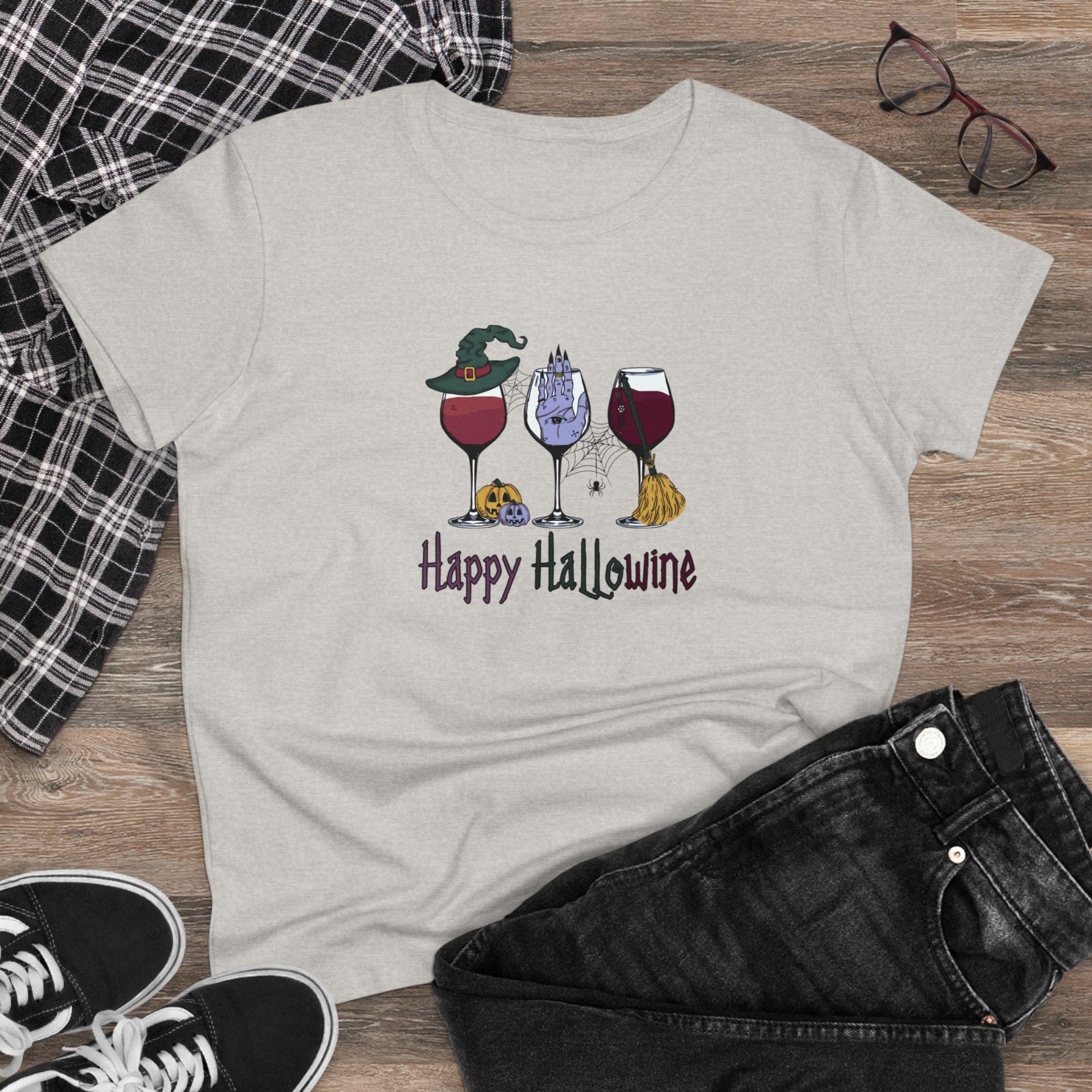 Happy Hallowine,Halloween Graphic Shirts, Spooky Halloween Shirts, Scary Halloween Shirt Designs, Cute Halloween Graphic Tees, Funny Halloween Shirt Ideas - SaviTraviDesigns