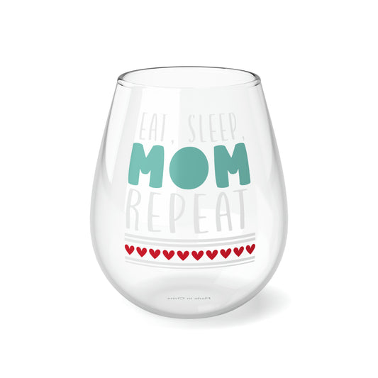 Eat Sleep mom Repeat, Mom Wine Glass, Wine Lover stemless, Unique stemless wine glass, Trendy wine glass, Wine glass gift - SaviTraviDesigns