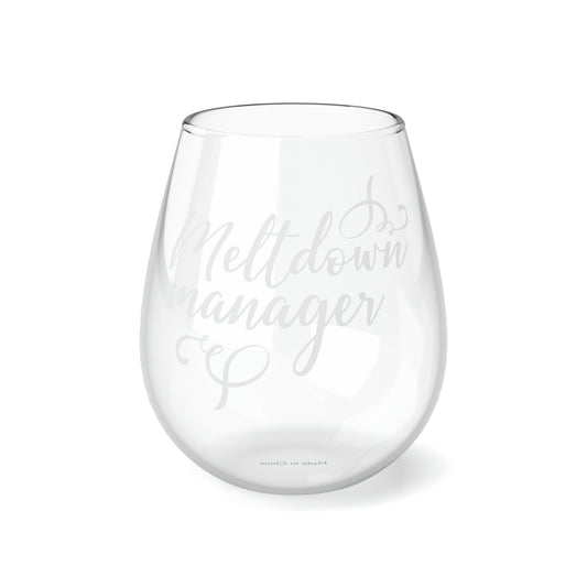 Meltdown Manager, Boss Wine Glass, Mom Wine Glass, Wine Lover stemless, Unique stemless wine glass, Trendy wine glass, Wine glass gift - SaviTraviDesigns