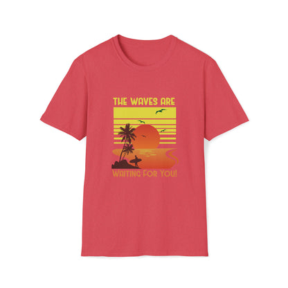 The Waves Are Waiting |Beach Lifestyle Shirts | Summer Vibe Apparel Heather Red