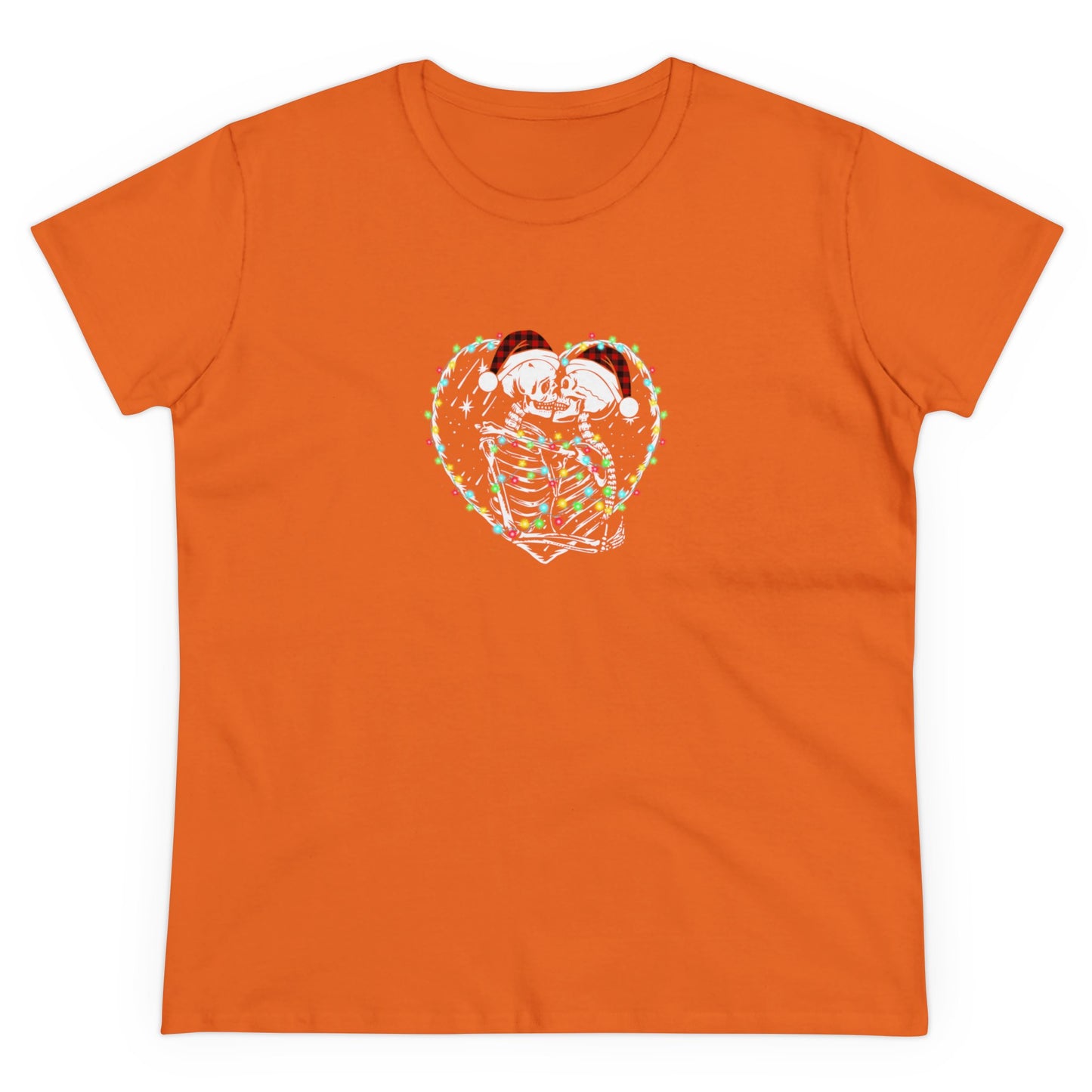 Skeleton Christmas, Skeleton Heart, Skeleton Love, Christmas Graphic Shirts, Festive Holiday T-Shirts, Ugly Christmas Sweater Tees Orange