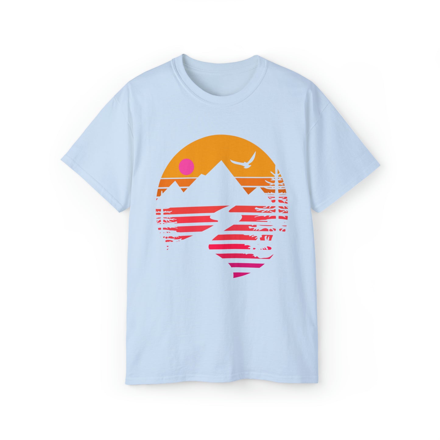 Mountain Stream Adventure Shirt | Hiking & Camping Tee | Nature-Inspired Outdoor Apparel Light Blue