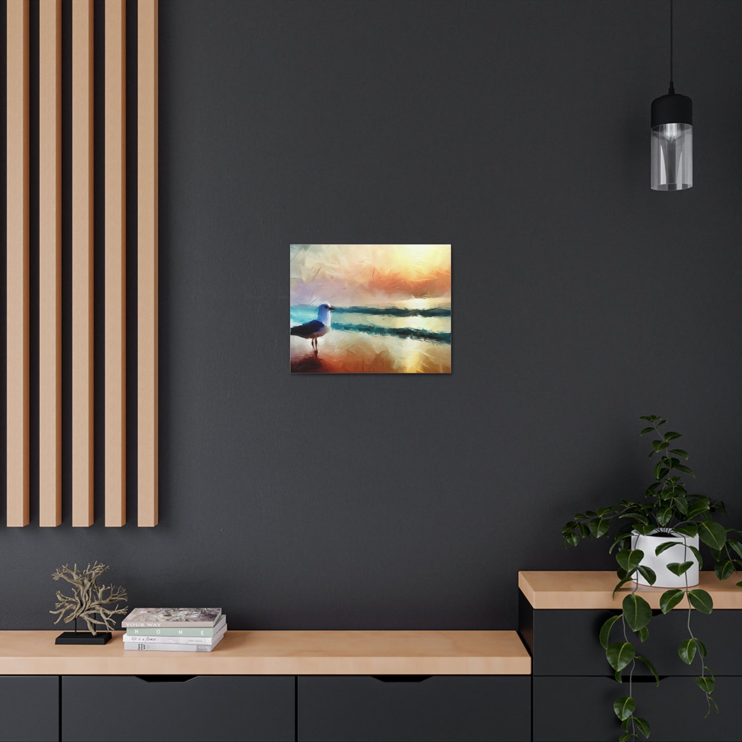 Sunset wall art, beach wall art, ocean art, Canvas Gallery Wraps, Seagull Beach