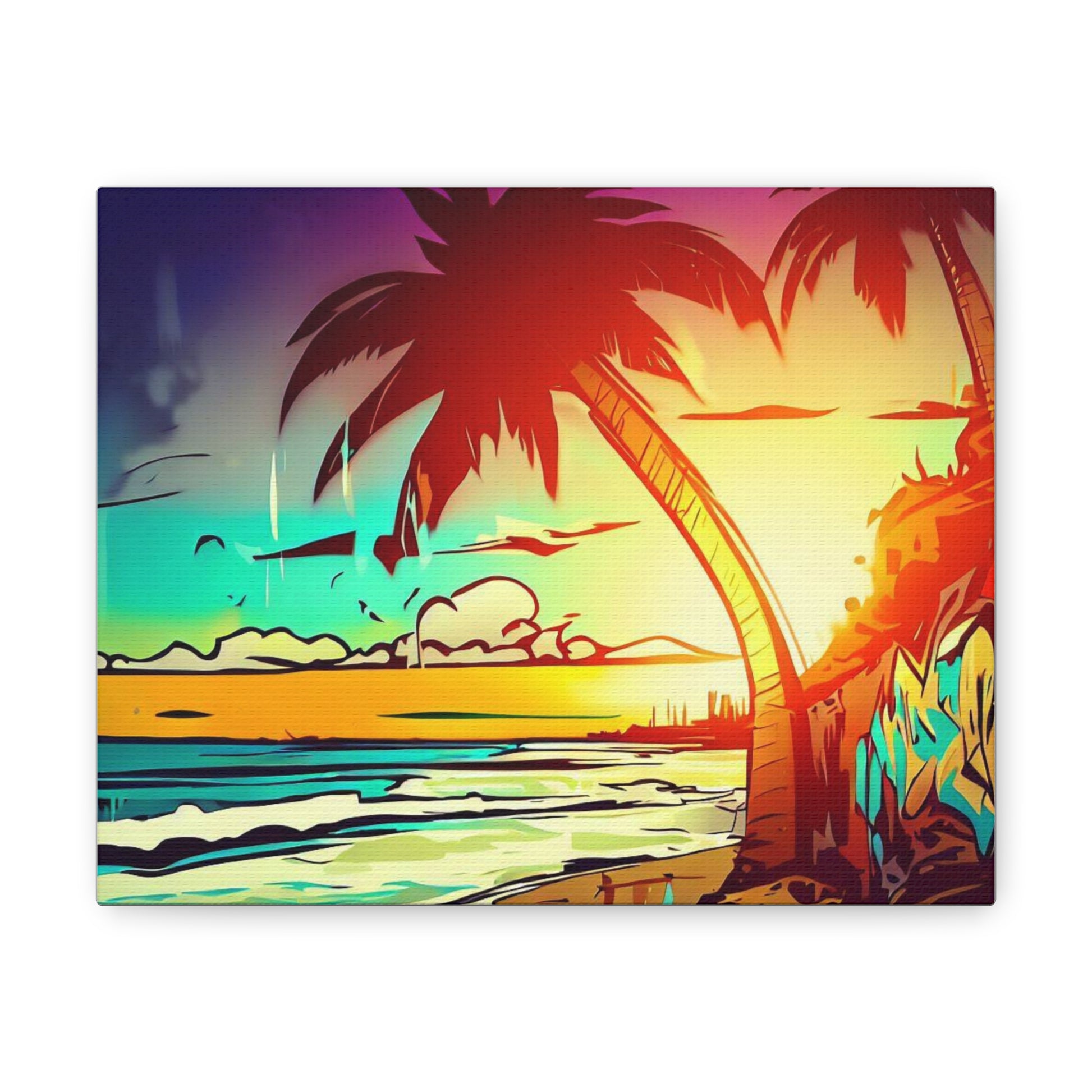 Graffiti Palm Tree, Sunset Beach, Graffiti art prints, Street art canvas, Urban art decor, Graffiti-style wall art, Graffiti canvas prints, Street art posters