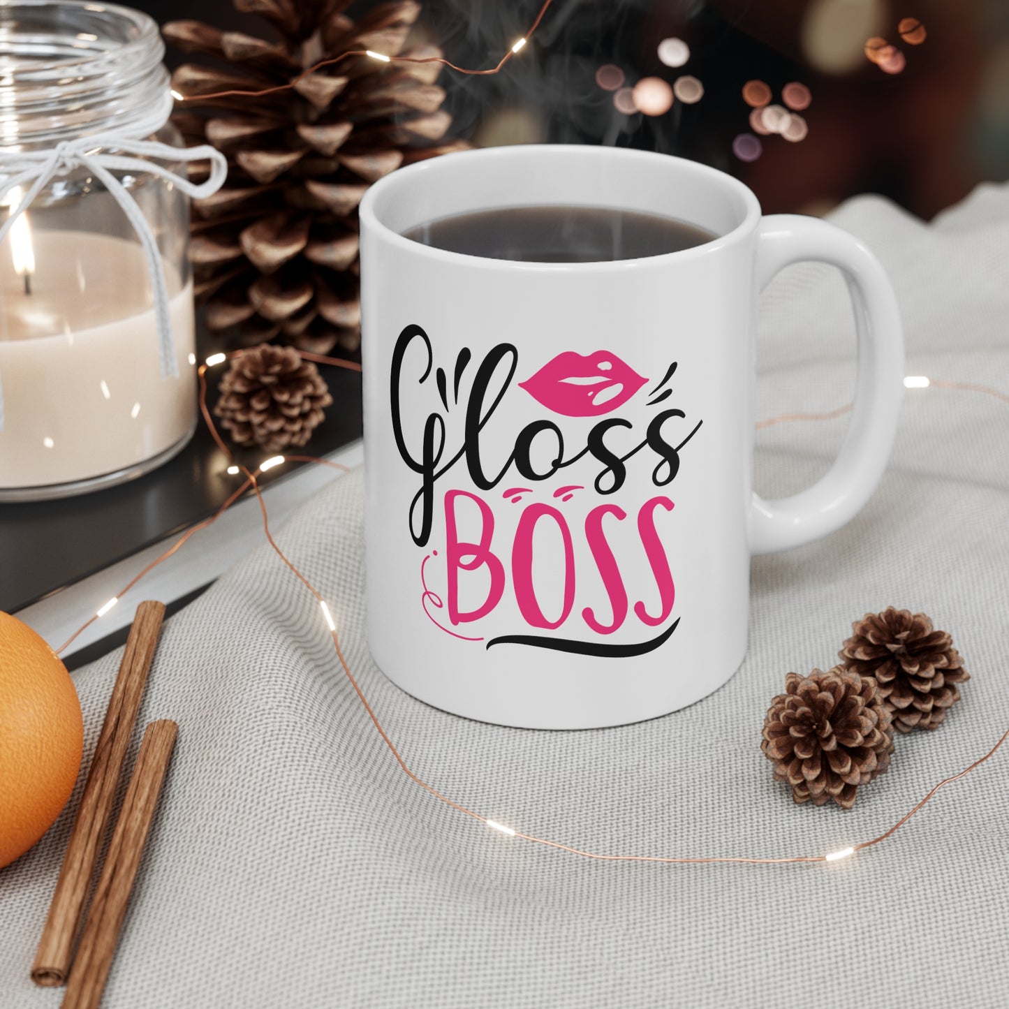 Gloss Boss, Personalized Mug Designs, Creative Coffee Cups, Unique Mug Artwork, Printed Coffee Mugs, Artist-Designed Mugs