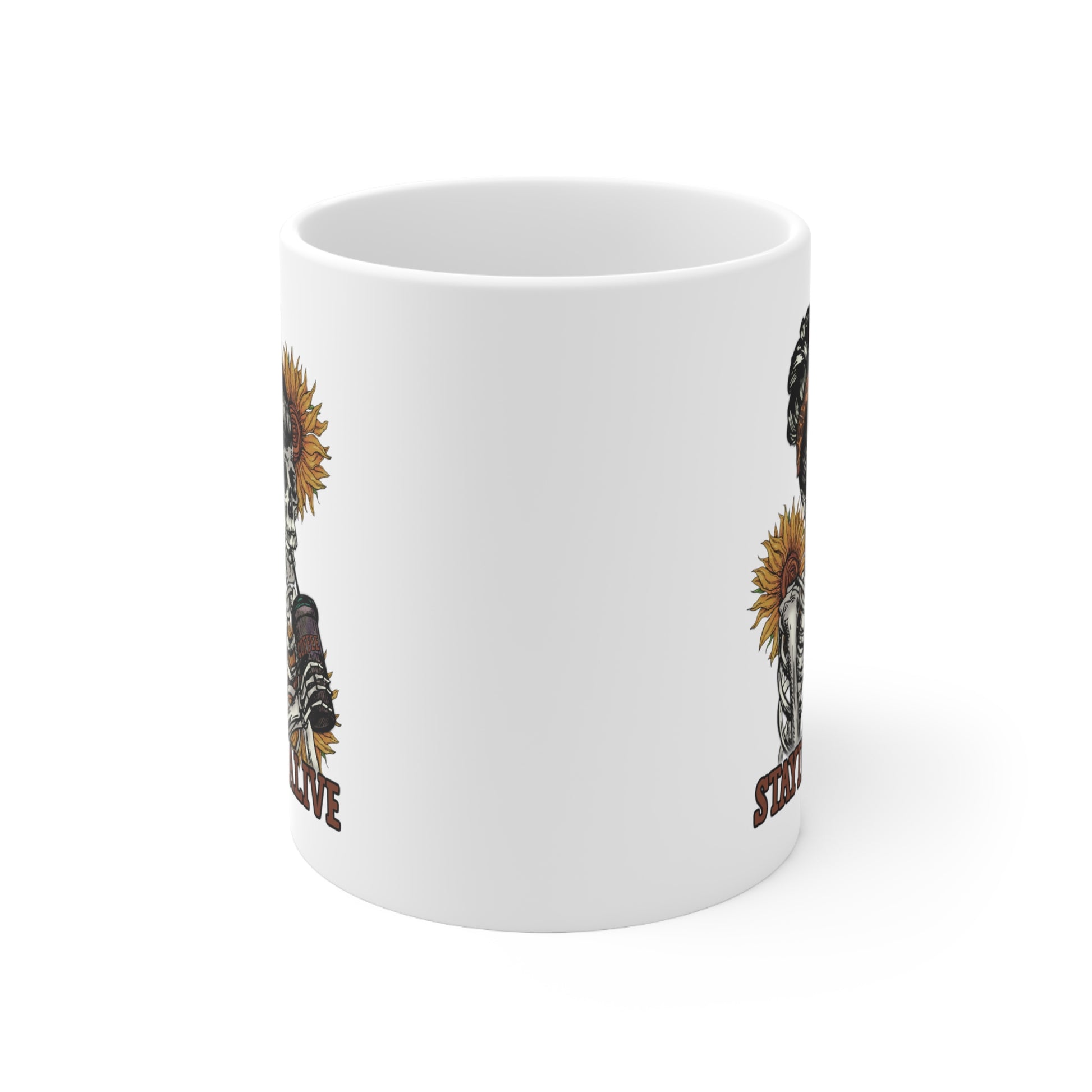 Staying Alive, Personalized Mug Designs, Creative Coffee Cups, Unique Mug Artwork, Printed Coffee Mugs, Artist-Designed Mugs