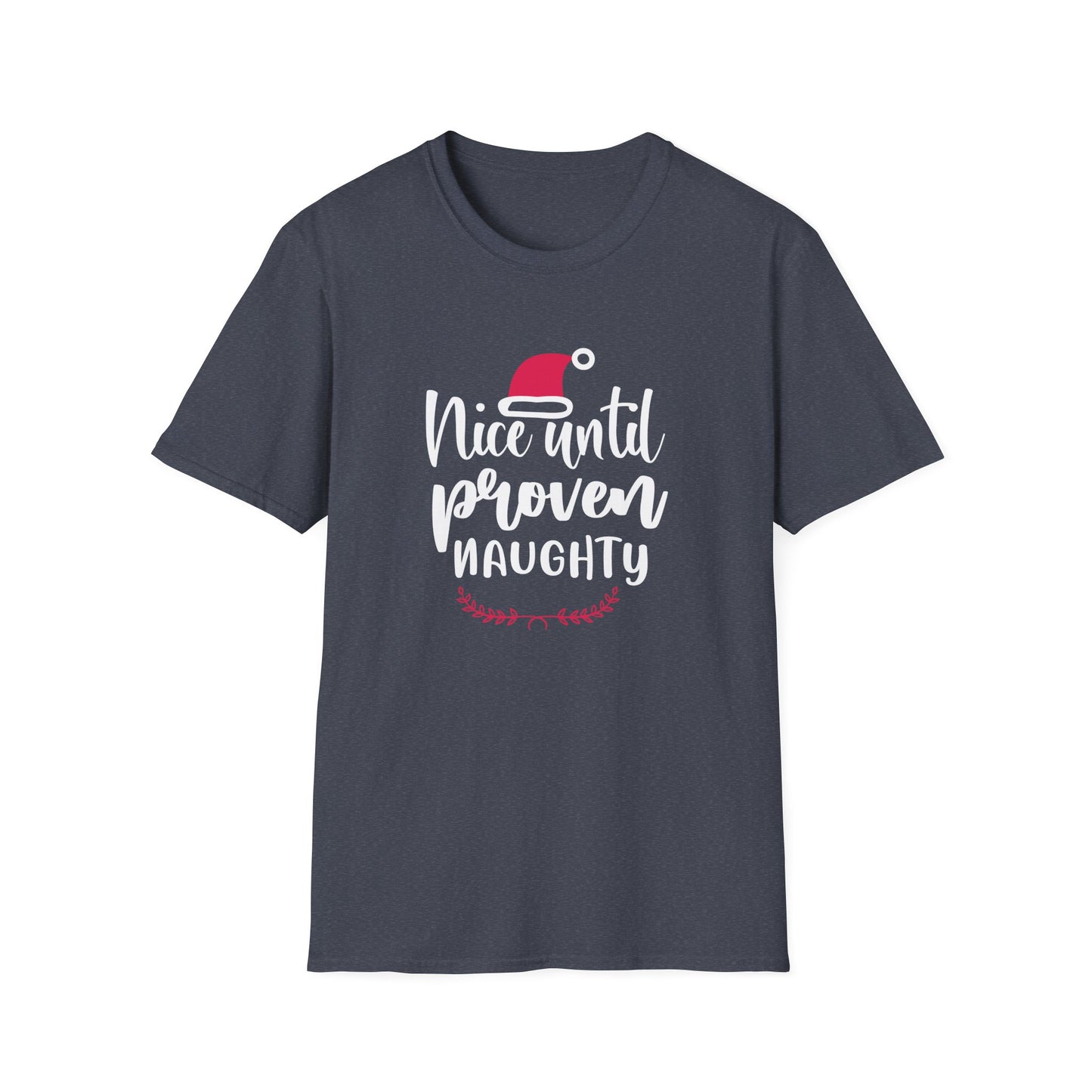 Nice Until Proven Naughty Holiday Graphic T Shirt Heather Navy