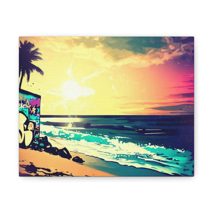 Beach Sunset, Sunset Hut, Graffiti-inspired home decor, Modern street art prints, Graffiti wall art, Street art canvas art, Graffiti artist prints - SaviTraviDesigns