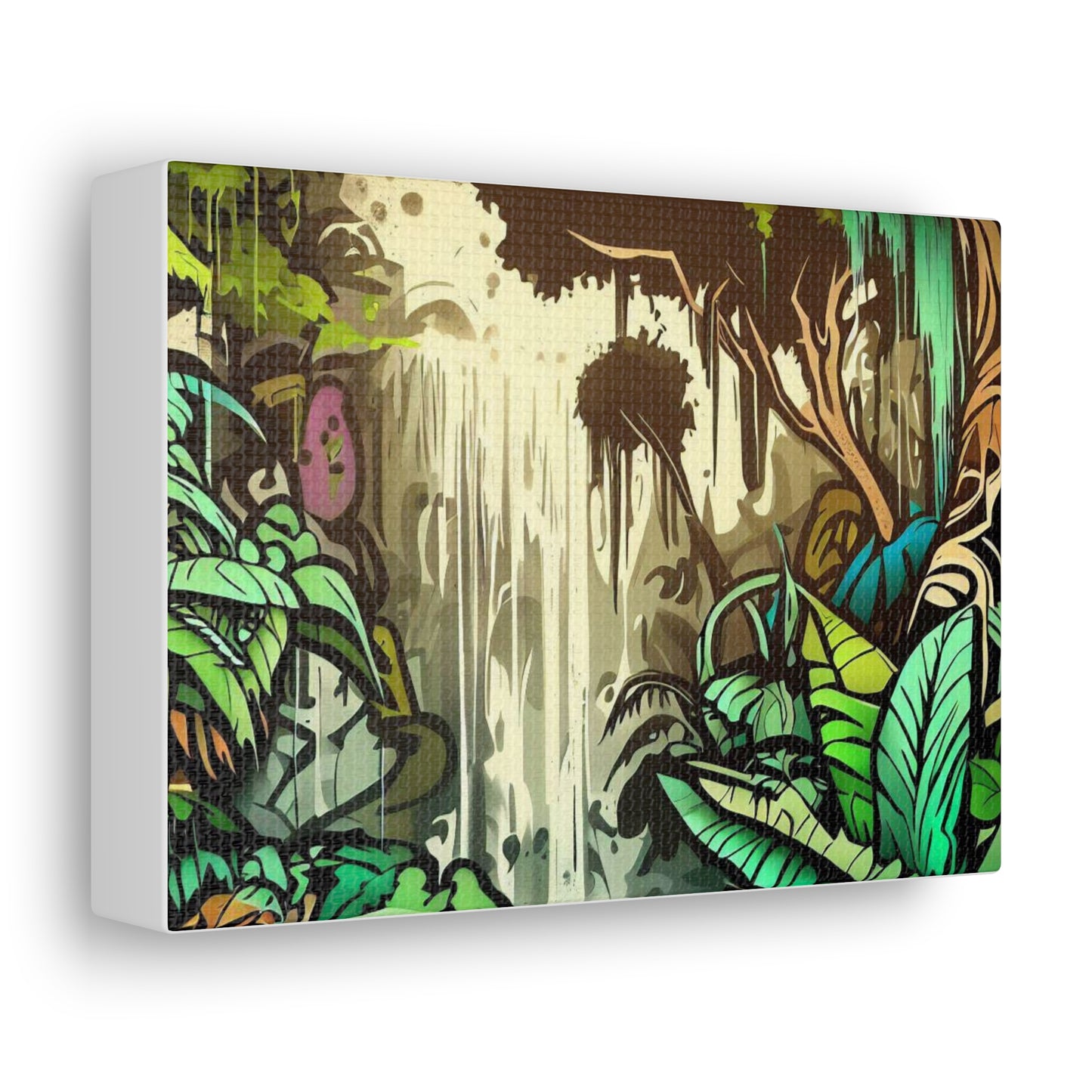 Jungle Waterfall, Rainforest Waterfall, Graffiti-inspired home decor, Modern street art prints, Graffiti wall art, Street art canvas art, Graffiti artist prints 7" x 5" Premium Gallery Wraps (1.25″)