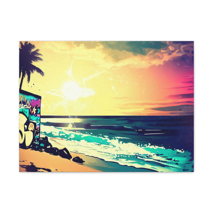 Beach Sunset, Sunset Hut, Graffiti-inspired home decor, Modern street art prints, Graffiti wall art, Street art canvas art, Graffiti artist prints - SaviTraviDesigns