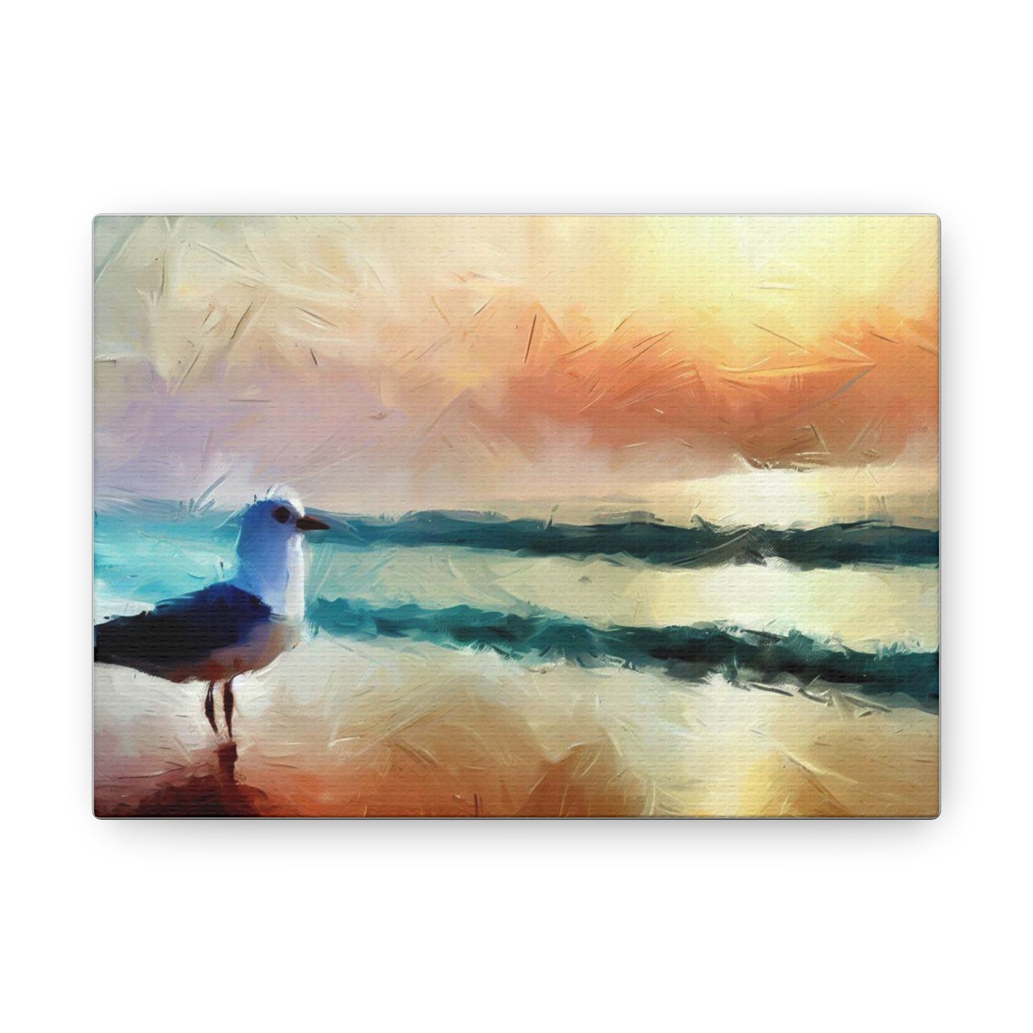 Sunset wall art, beach wall art, ocean art, Canvas Gallery Wraps, Seagull Beach 7" x 5" Premium Gallery Wraps (1.25″)