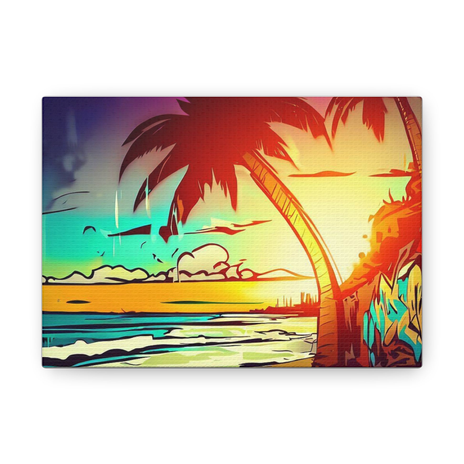 Graffiti Palm Tree, Sunset Beach, Graffiti art prints, Street art canvas, Urban art decor, Graffiti-style wall art, Graffiti canvas prints, Street art posters