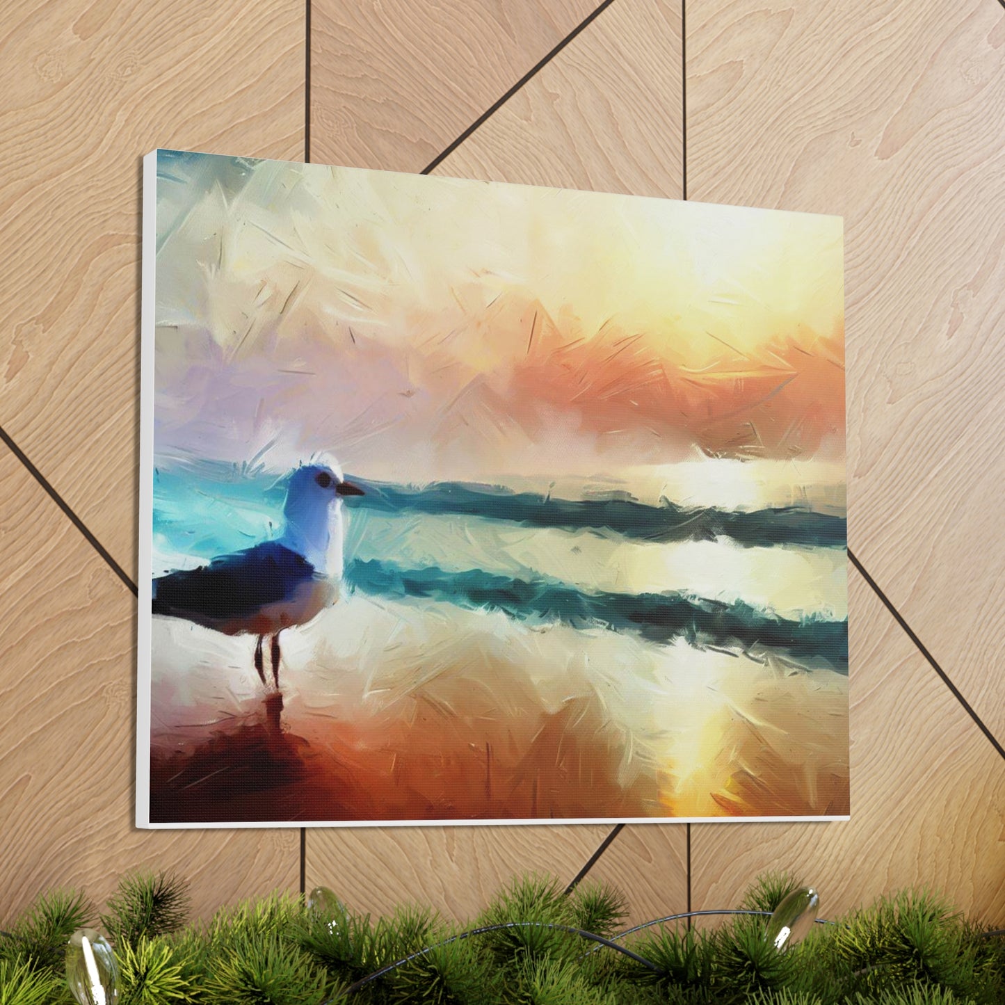 Sunset wall art, beach wall art, ocean art, Canvas Gallery Wraps, Seagull Beach