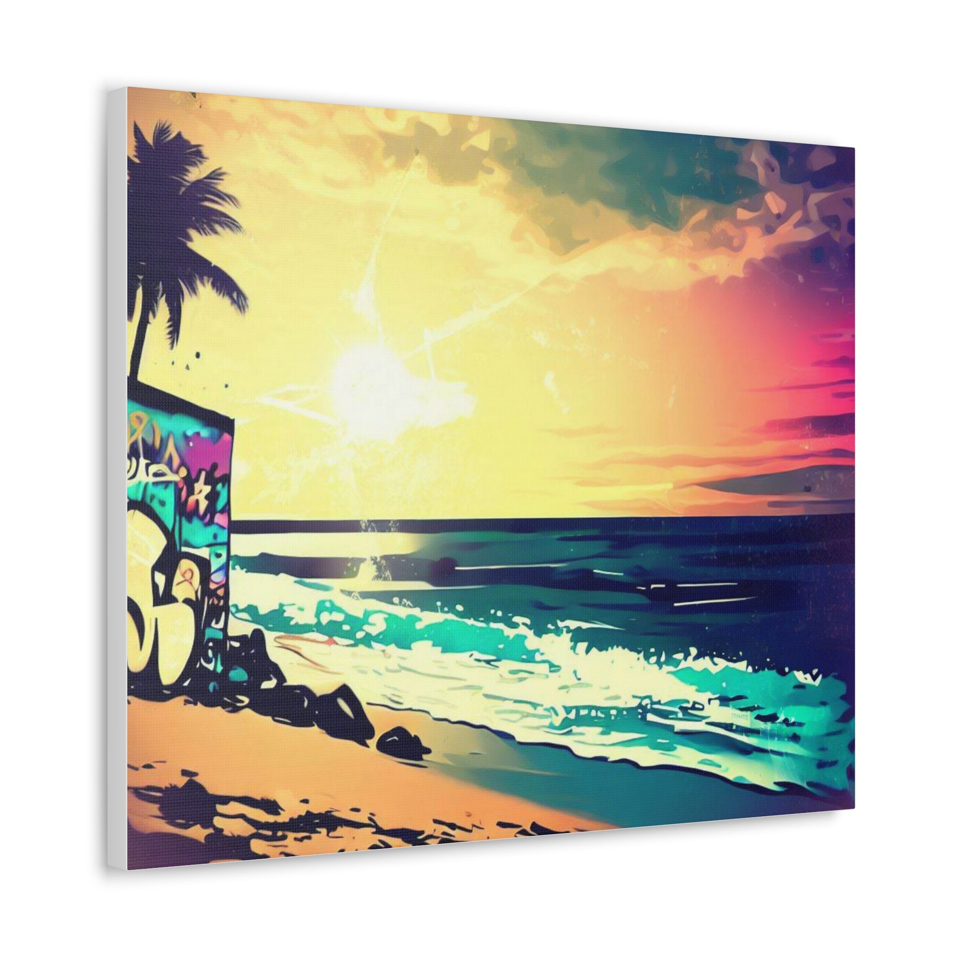 Beach Sunset, Sunset Hut, Graffiti-inspired home decor, Modern street art prints, Graffiti wall art, Street art canvas art, Graffiti artist prints - SaviTraviDesigns