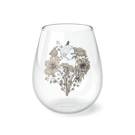 Beautiful Blossom Bunch, Boho Wine Glass, Wine Lover stemless, Unique stemless wine glass, Trendy wine glass, Wine glass gift - SaviTraviDesigns