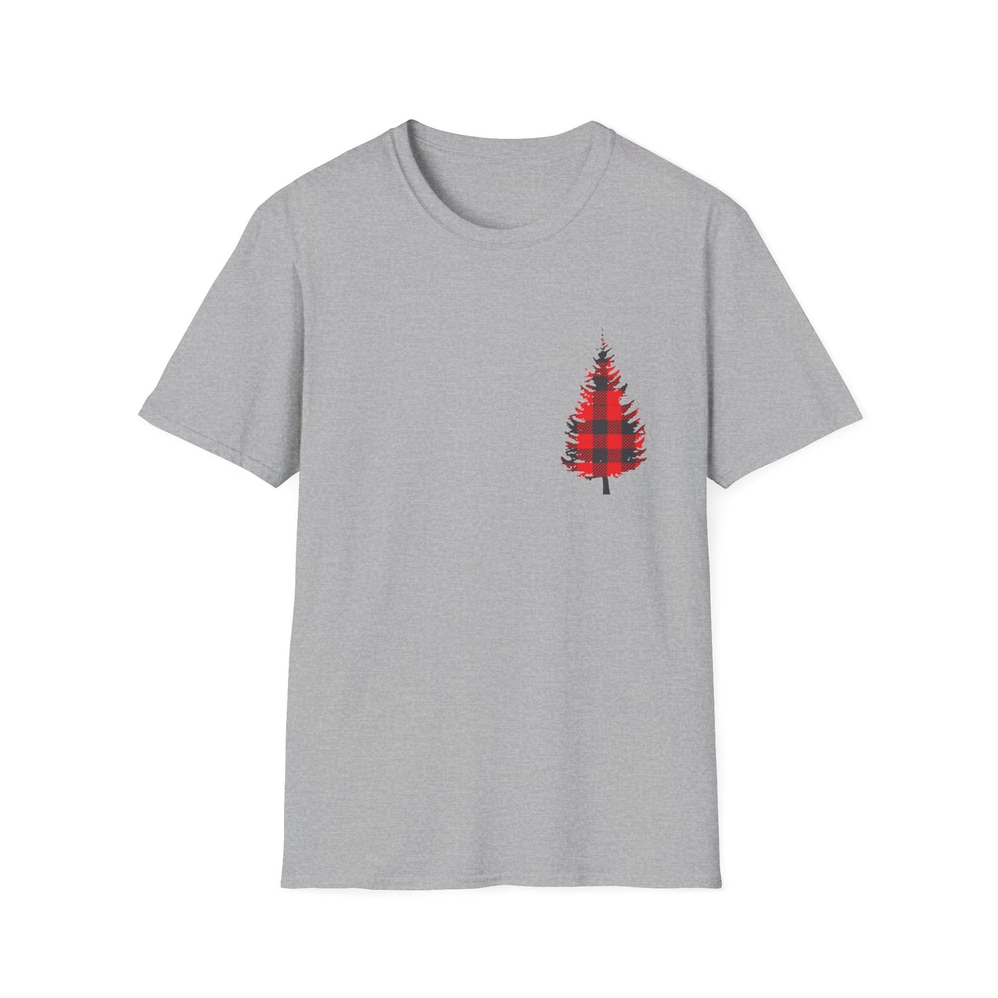 Plaid Christmas Tree Graphic T Shirt Sport Grey