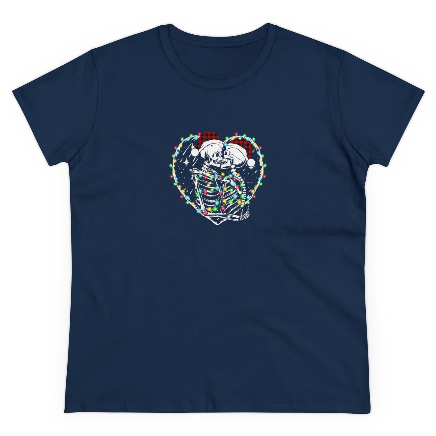 Skeleton Christmas, Skeleton Heart, Skeleton Love, Christmas Graphic Shirts, Festive Holiday T-Shirts, Ugly Christmas Sweater Tees Navy