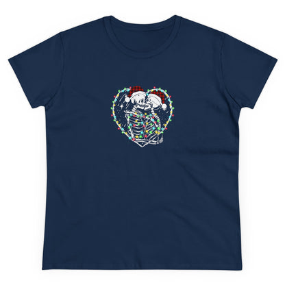 Skeleton Christmas, Skeleton Heart, Skeleton Love, Christmas Graphic Shirts, Festive Holiday T-Shirts, Ugly Christmas Sweater Tees Navy