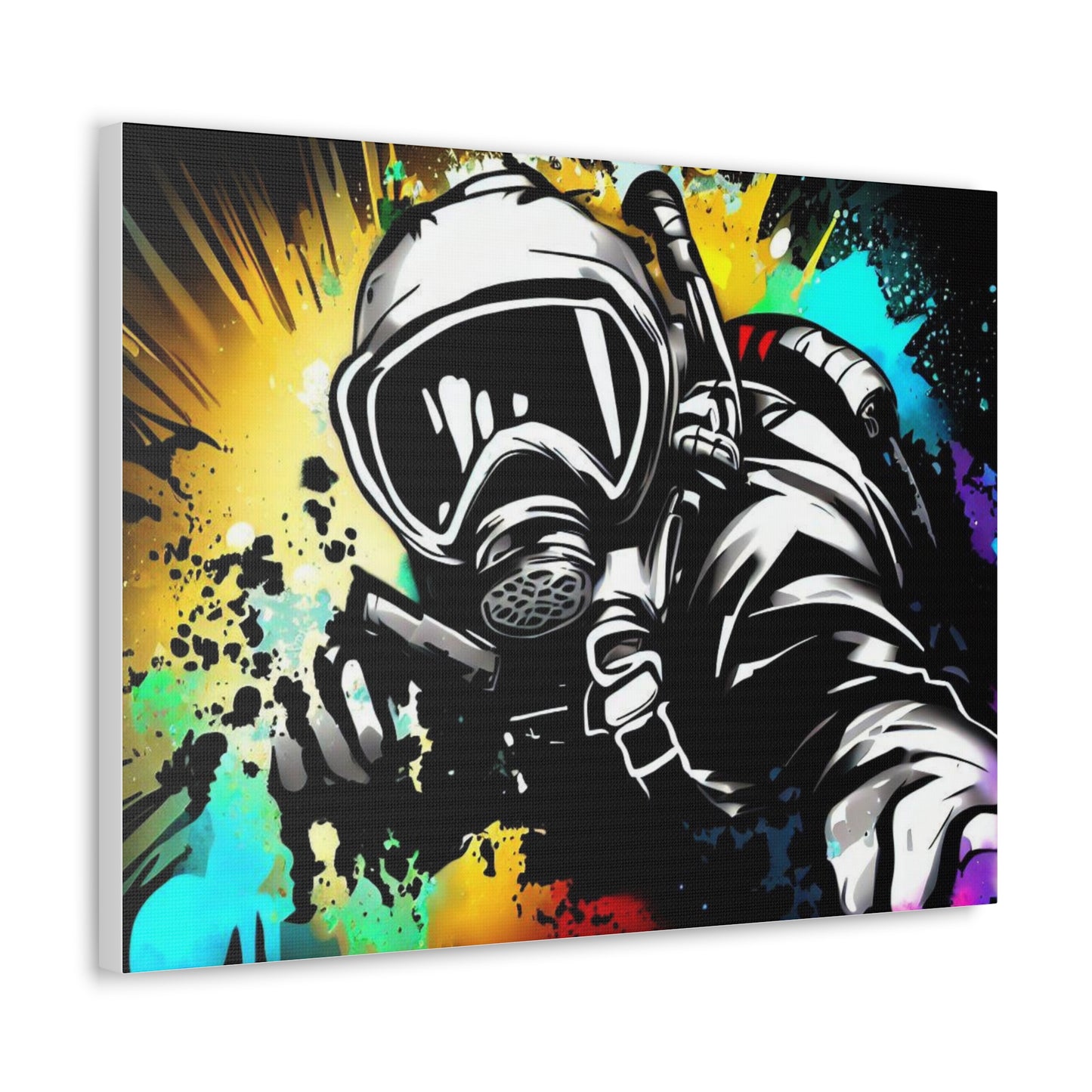 Gas Mask, SCUBA Diver, Graffiti Artist, Graffiti-inspired home decor, Modern street art prints, Graffiti wall art, Street art canvas art, Graffiti artist prints 24″ x 18″ Premium Gallery Wraps (1.25″)