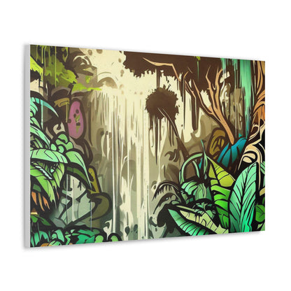 Jungle Waterfall, Rainforest Waterfall, Graffiti-inspired home decor, Modern street art prints, Graffiti wall art, Street art canvas art, Graffiti artist prints 30" x 20" Premium Gallery Wraps (1.25″)