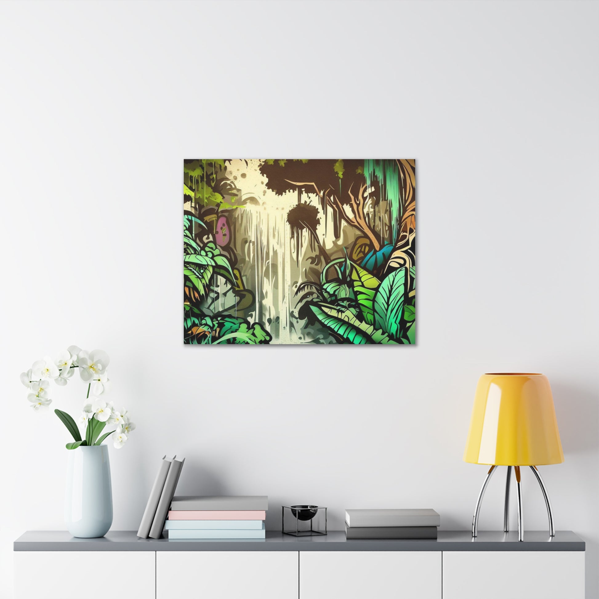 Jungle Waterfall, Rainforest Waterfall, Graffiti-inspired home decor, Modern street art prints, Graffiti wall art, Street art canvas art, Graffiti artist prints