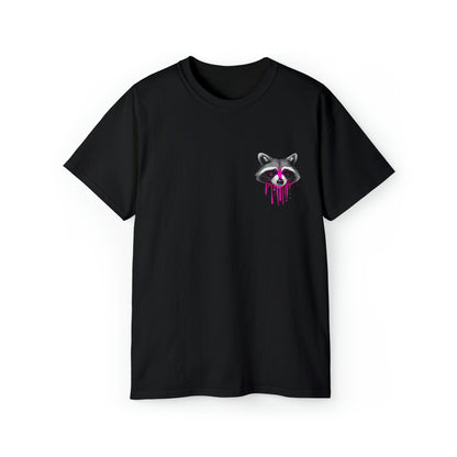 Raccoon Shirt, Graffiti Print Shirt, Unisex Ultra Cotton Tee, Pink Raccoon Black