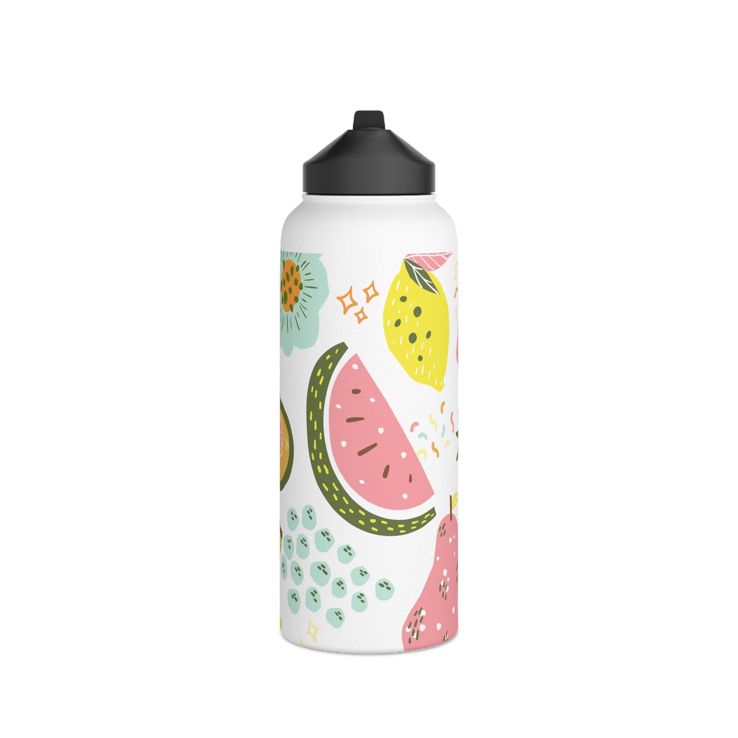 Fruit water bottle, design water bottle, Stainless Steel Water Bottle, Standard Lid - SaviTraviDesigns