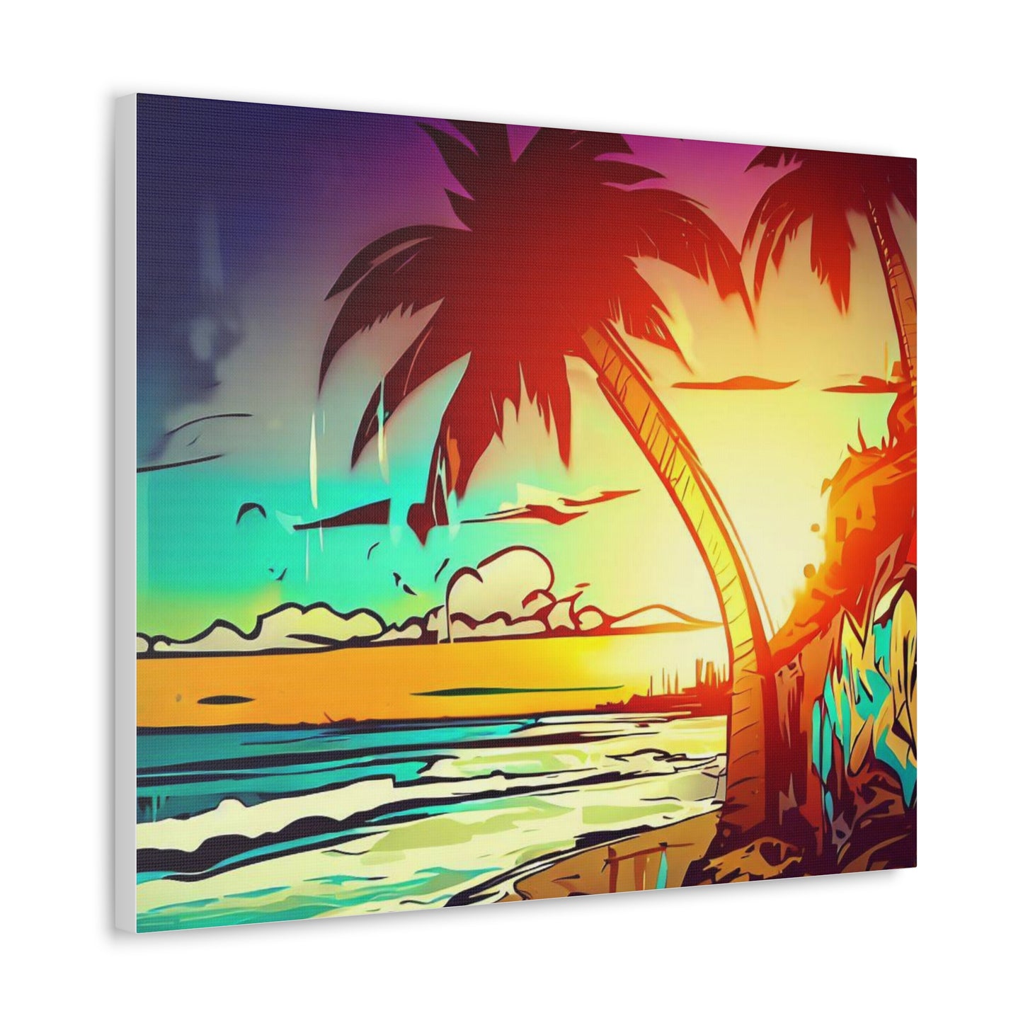 Graffiti Palm Tree, Sunset Beach, Graffiti art prints, Street art canvas, Urban art decor, Graffiti-style wall art, Graffiti canvas prints, Street art posters