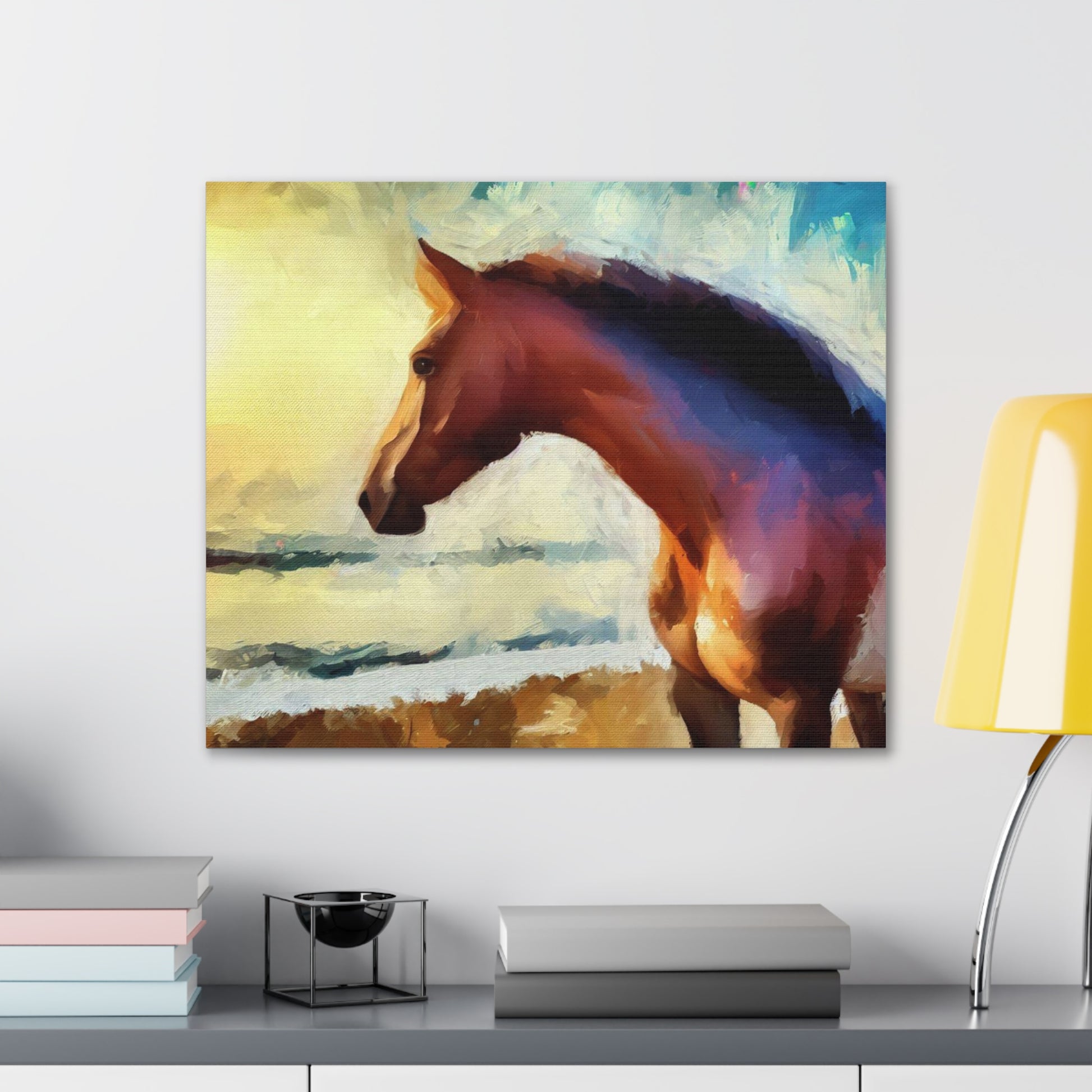 Horse wall art, beach art, ocean art, Canvas Gallery Wraps, Horse Beach, Sunset Beach - SaviTraviDesigns