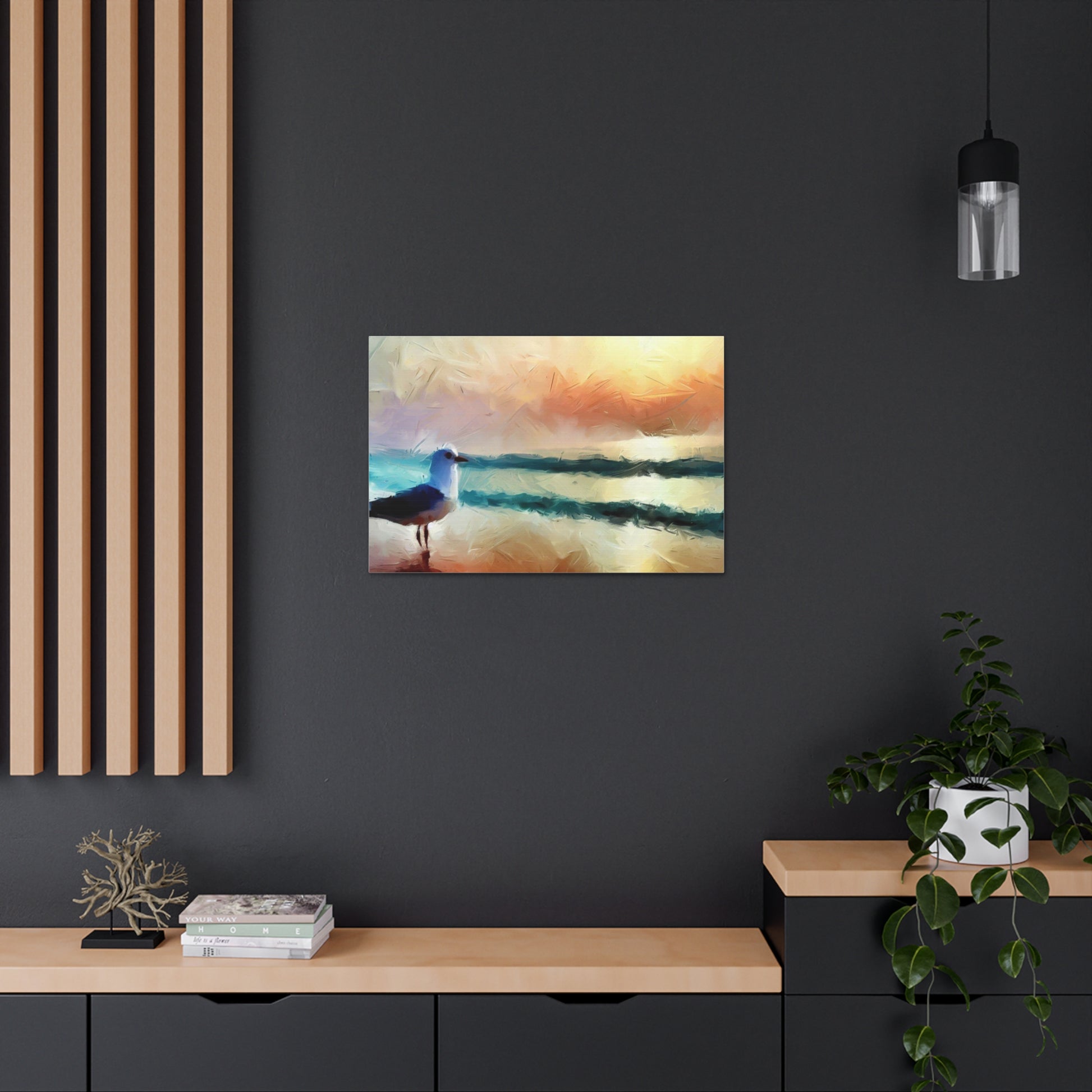 Sunset wall art, beach wall art, ocean art, Canvas Gallery Wraps, Seagull Beach