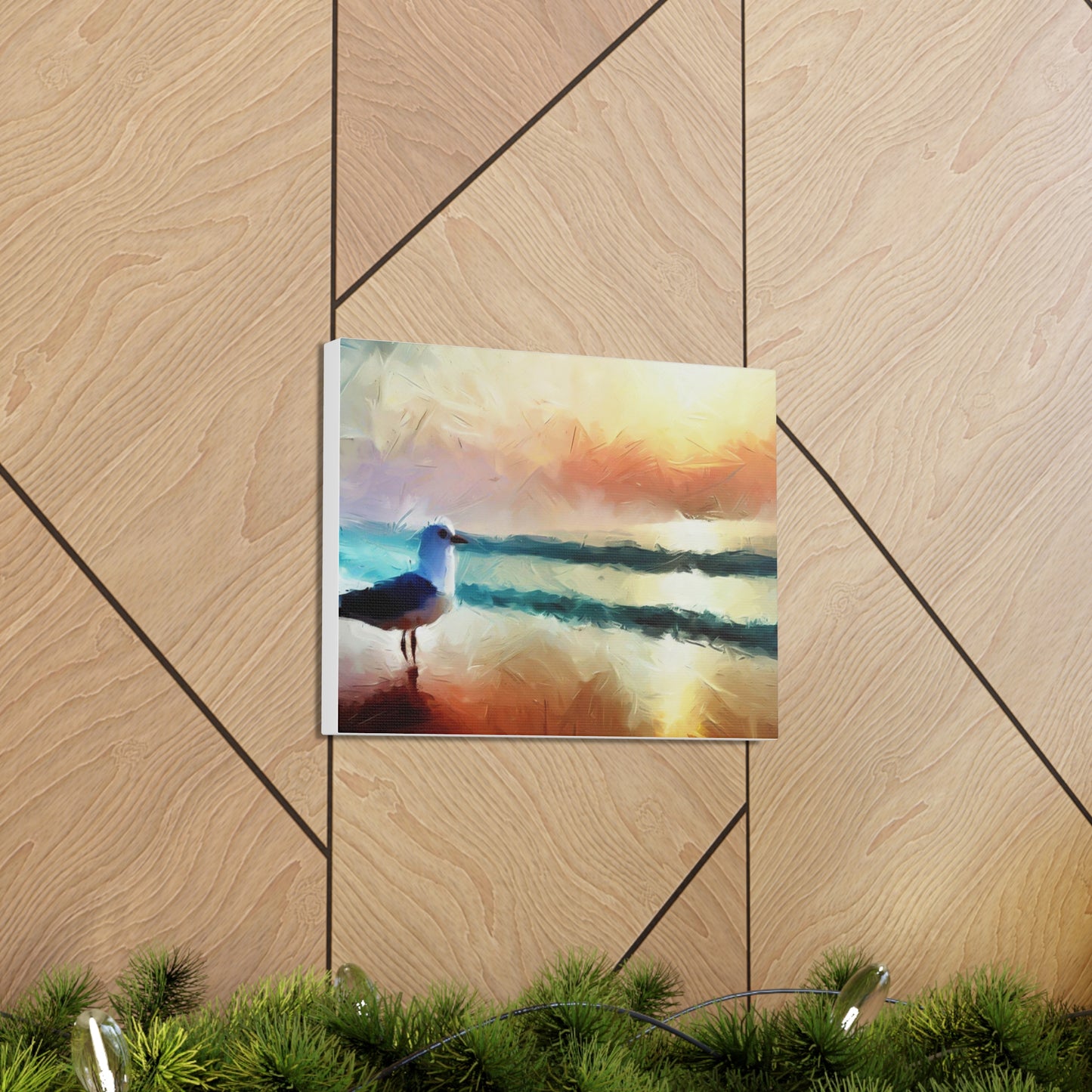 Sunset wall art, beach wall art, ocean art, Canvas Gallery Wraps, Seagull Beach