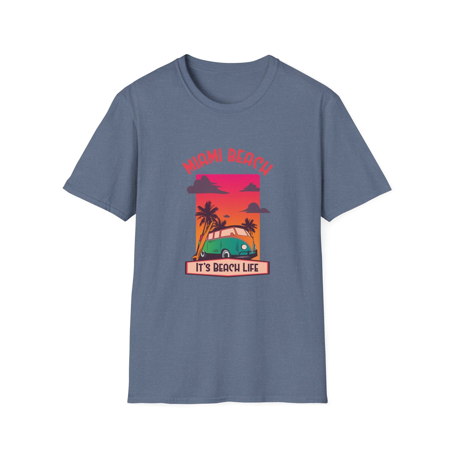 Miami Beach Its A Beach Life Graphic T Shirt Heather Indigo