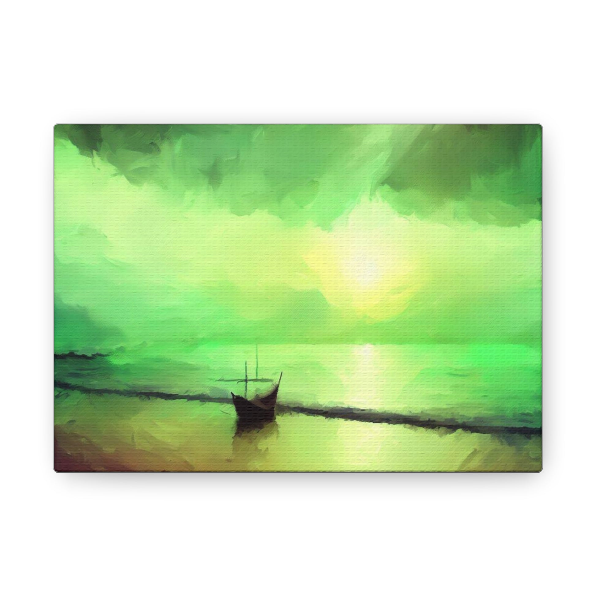 Sailboat Beach, Green Sunset, Beach wall art, sunset art, ocean art, Canvas Gallery Wraps 7" x 5" Premium Gallery Wraps (1.25″)