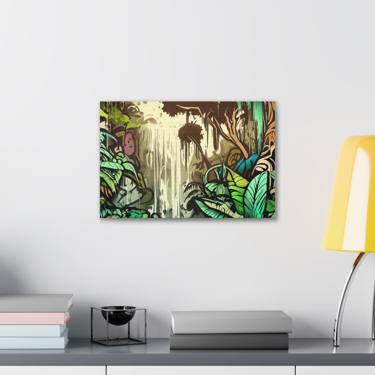 Jungle Waterfall, Rainforest Waterfall, Graffiti-inspired home decor, Modern street art prints, Graffiti wall art, Street art canvas art, Graffiti artist prints