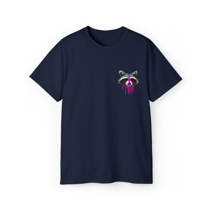 Raccoon Shirt, Graffiti Print Shirt, Unisex Ultra Cotton Tee, Pink Raccoon Navy