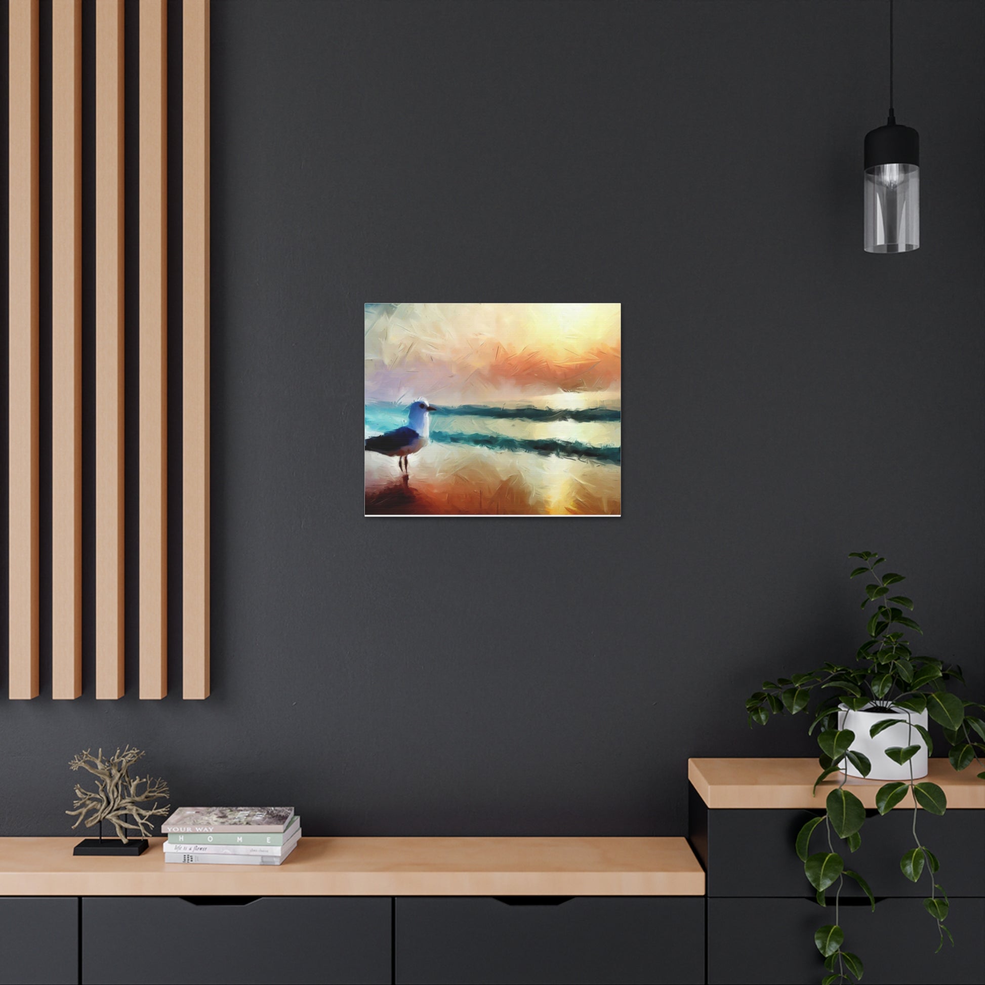 Sunset wall art, beach wall art, ocean art, Canvas Gallery Wraps, Seagull Beach