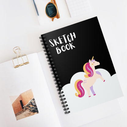 Unicorn Notebook, Sketch Book, Spiral Notebook, Ruled Line, Black, Workout Journal - SaviTraviDesigns