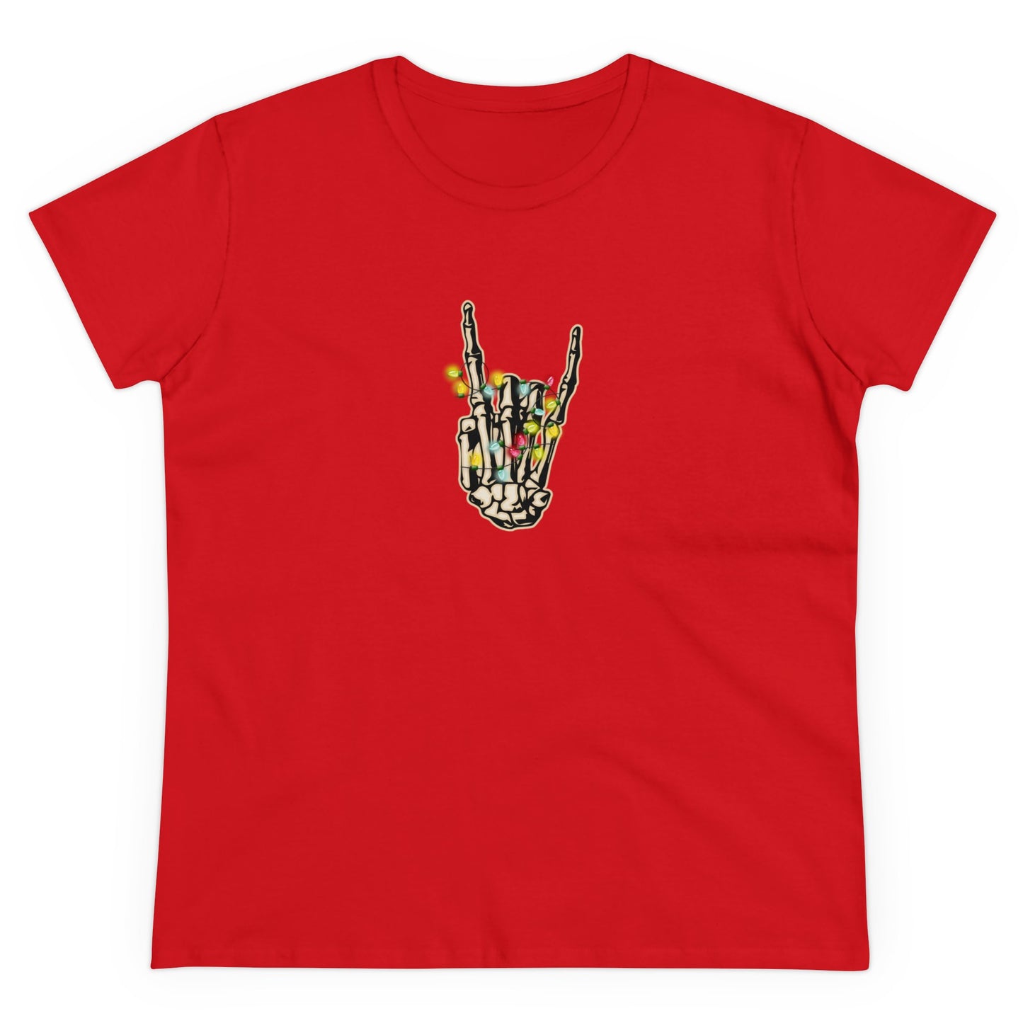 Christmas Lights, Skeleton Hand, Christmas Graphic Shirts, Festive Holiday T-Shirts, Ugly Christmas Sweater Tees, Funny Christmas Shirt Designs, Cute Xmas Graphic Tees Red