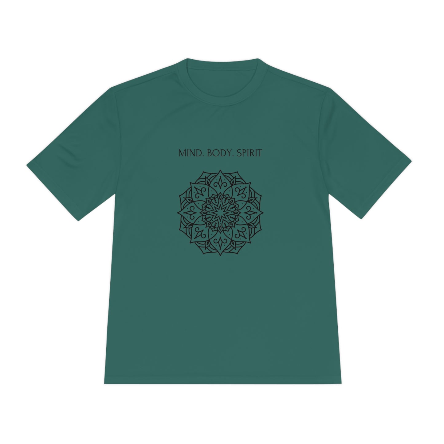 Mind Body Spirit Shirt, Graphic T-shirt, Moisture Wicking Tee Forest Green