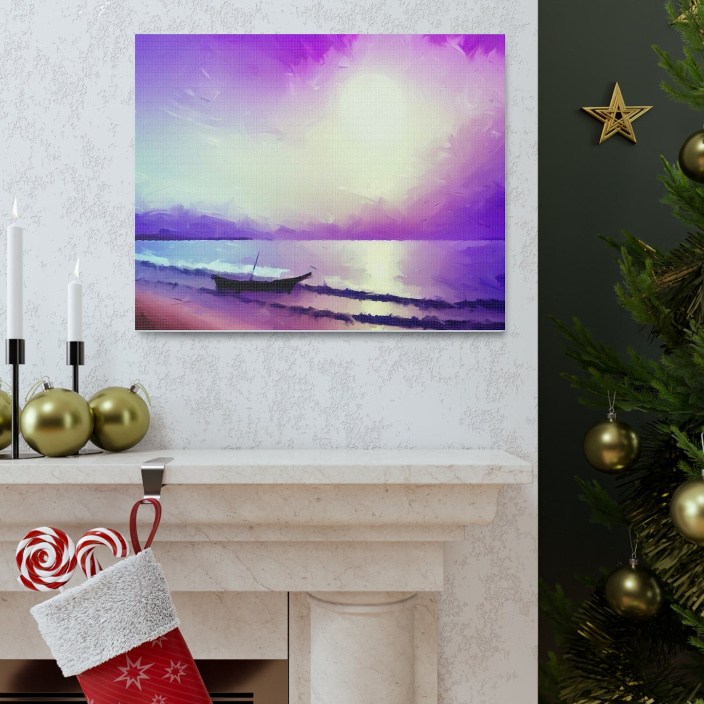 Sailboat Beach, Purple Sunset, Beach wall art, sunset wall art, beach art, Canvas Gallery Wraps