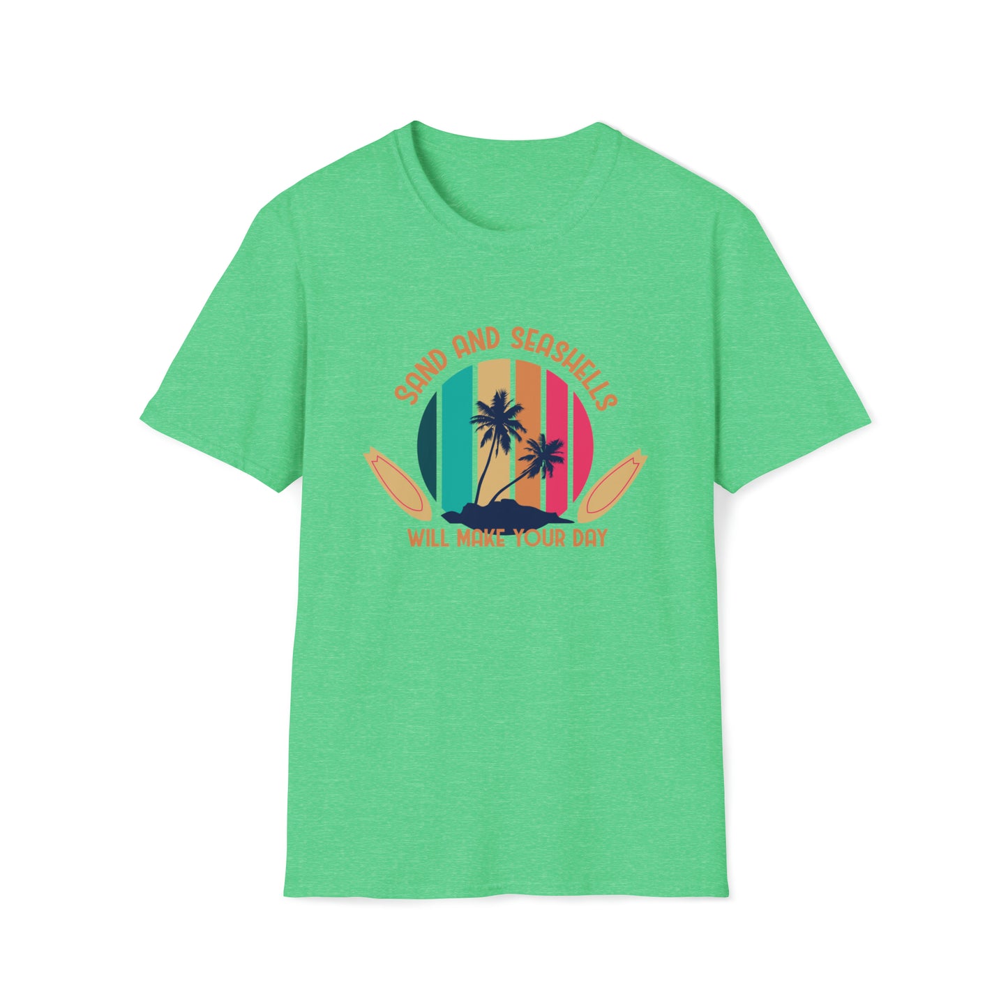 Sand Sun Seashells Will Make Your Day |Beach Lifestyle Shirts | Summer Vibe Apparel Heather Irish Green