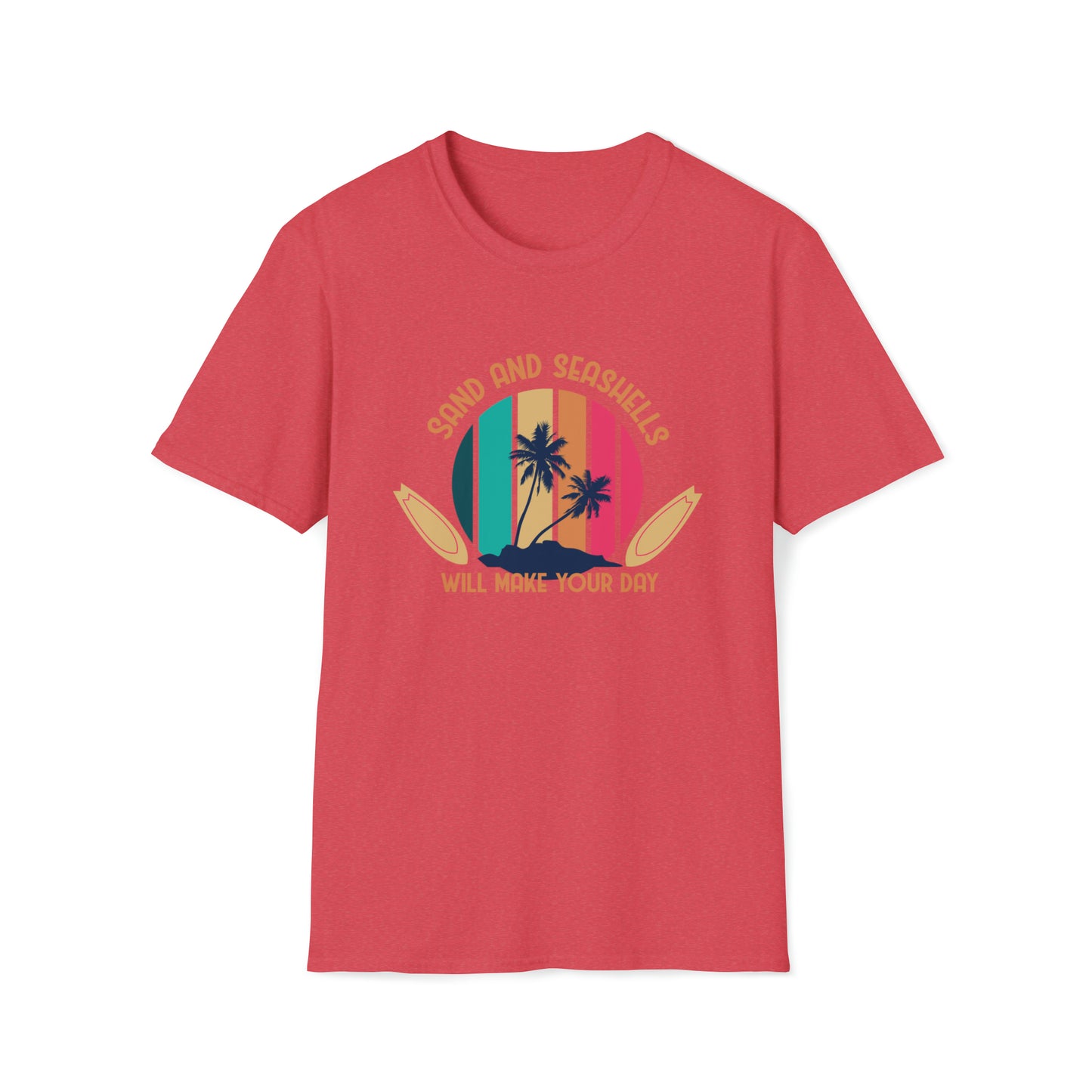 Sand Sun Seashells Will Make Your Day |Beach Lifestyle Shirts | Summer Vibe Apparel Heather Red