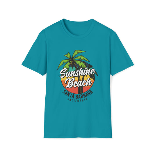 Sunshine Beach, Santa Barbara, Beachwear Graphics, Tropical T-Shirt Designs, Ocean-Inspired Shirts, Surfing Graphics, Sun and Sand Apparel, Summer Wardrobe Essentials - SaviTraviDesigns