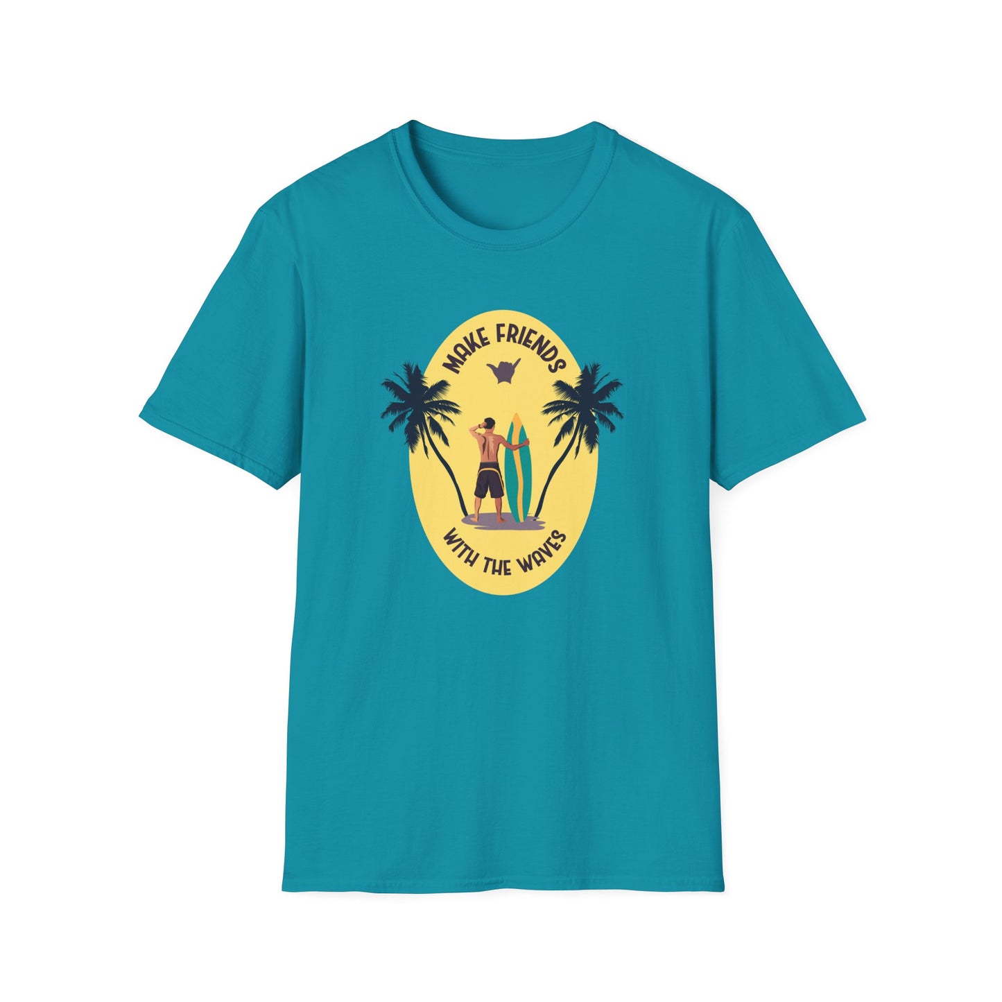 Make Friends With The Waves Graphic T Shirt Tropical Blue