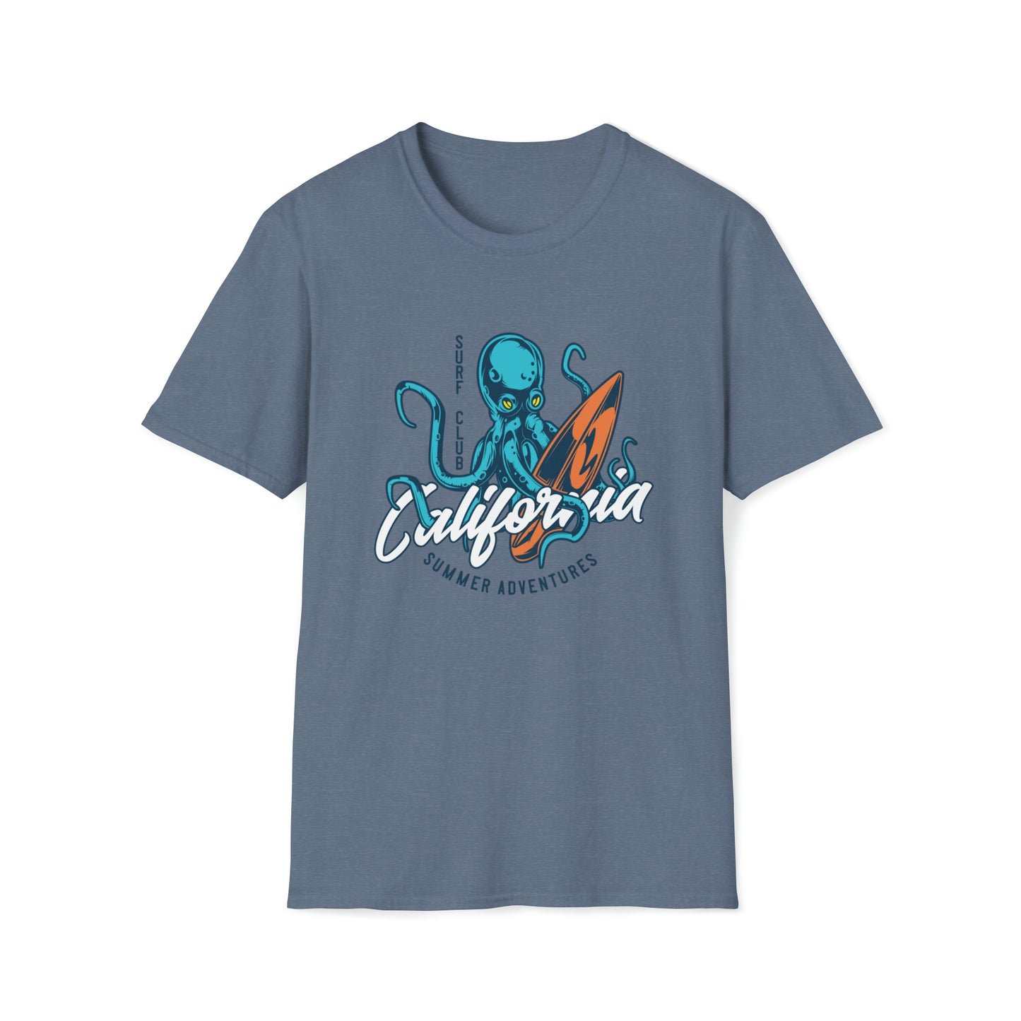 California Summer Adventures Surf Club |Beach Lifestyle Shirts | Summer Vibe Apparel Heather Indigo