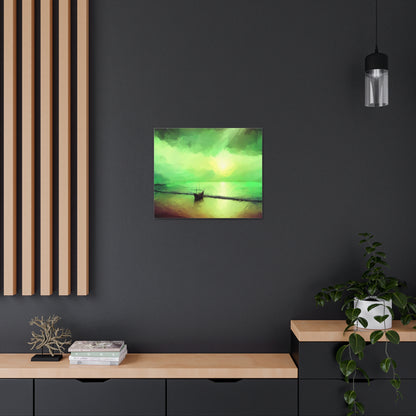 Sailboat Beach, Green Sunset, Beach wall art, sunset art, ocean art, Canvas Gallery Wraps